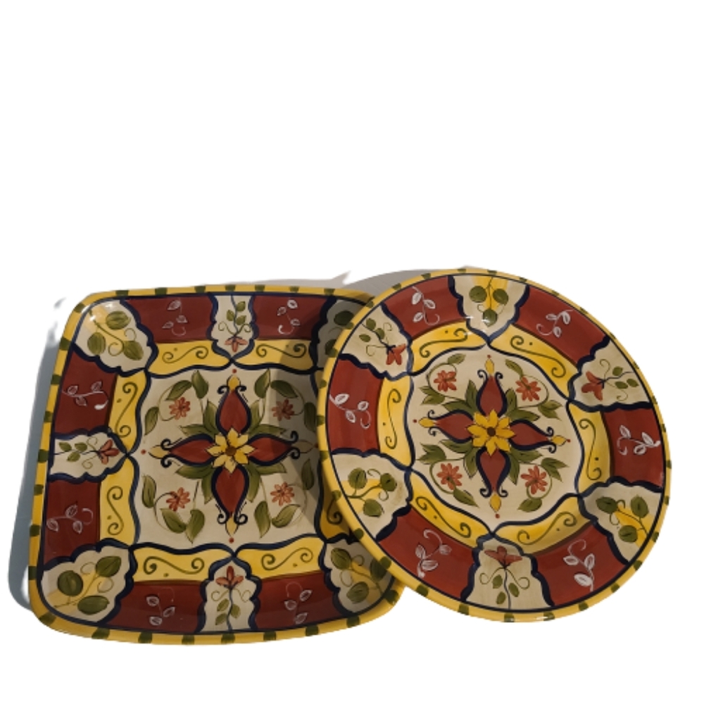*Pier 1   2 piece Serving Platter Set.  Handpainted Earthenware. Vallarta design